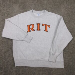 RIT Tigers Sweater Mens XL Gray Crewneck Sweatshirt Champion Reverse Weave Heavy